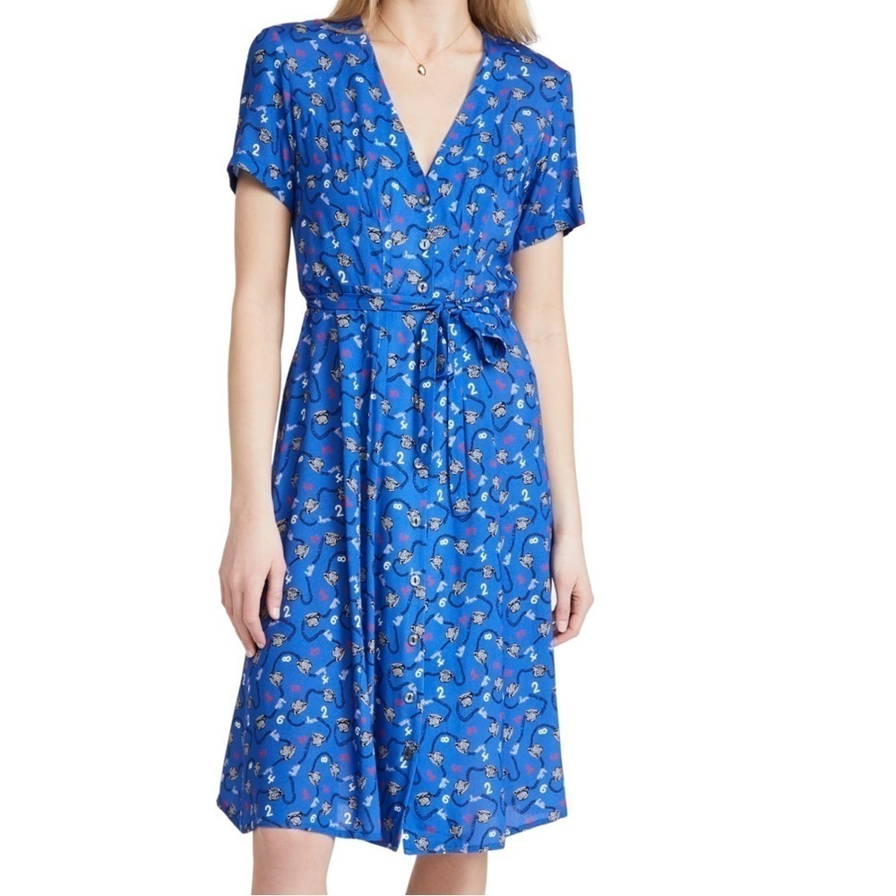 RARE HVN Rosemary Short Sleeve Tie Waist Dress in Blue Telephone size 8